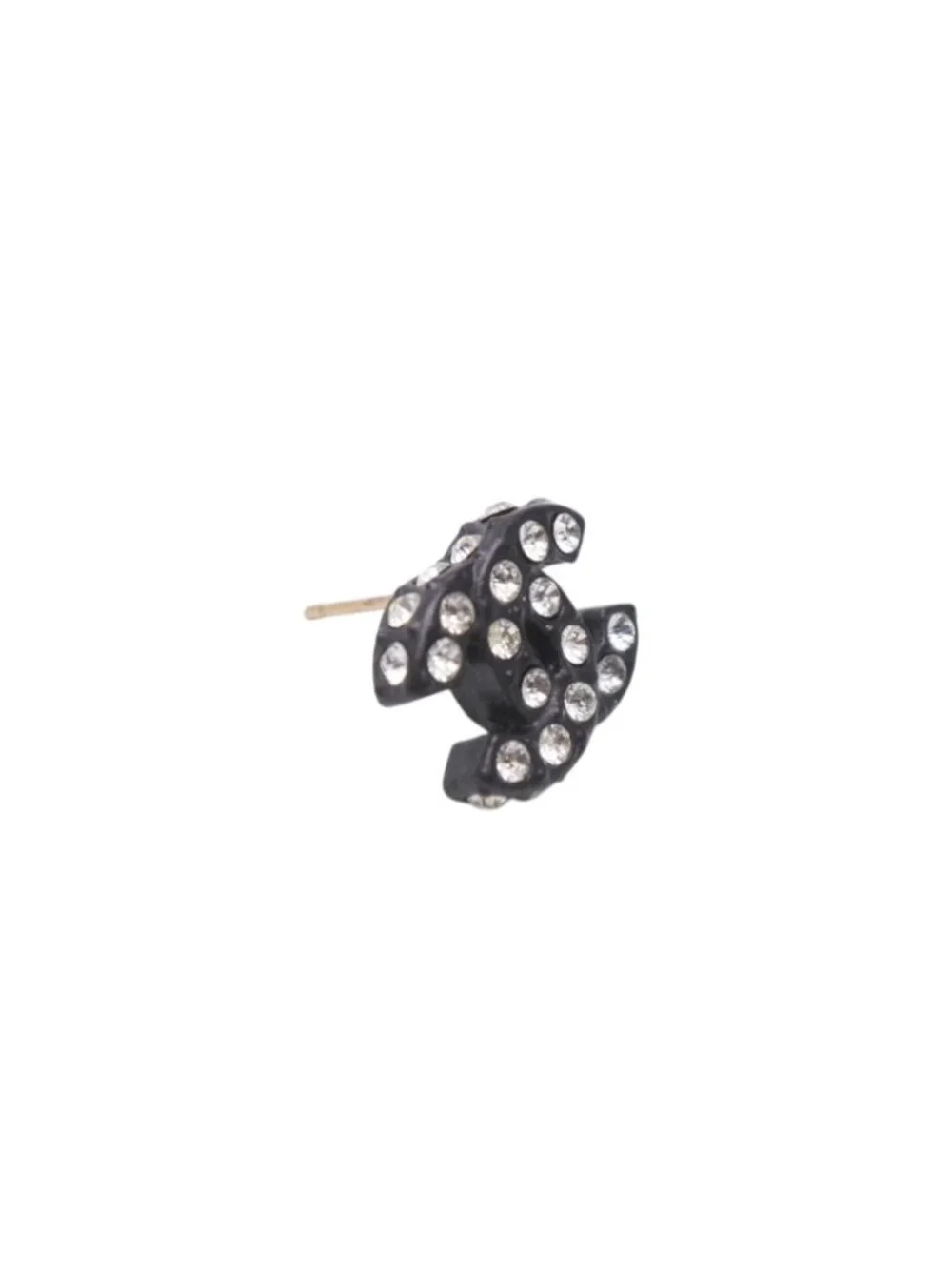 Chanel CC Logo Earrings 02 Rhinestone Black